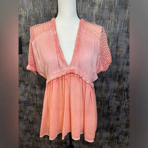 Miss Me Coral Bohemian Top Crochet Sleeves Size Medium